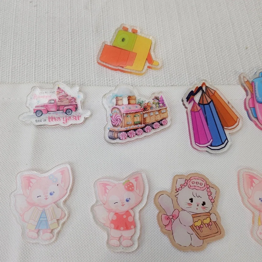 19pc Kawaii Acrylic Flatback Cabochons Cat Fox School Holiday DIY Craft Charms‎